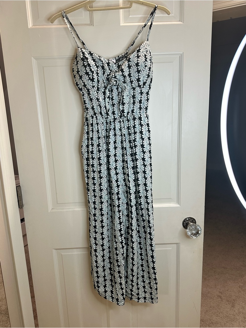 AUW Navy/Blue  and White Floral Maxi Jumpsuit with Tie Front size Small